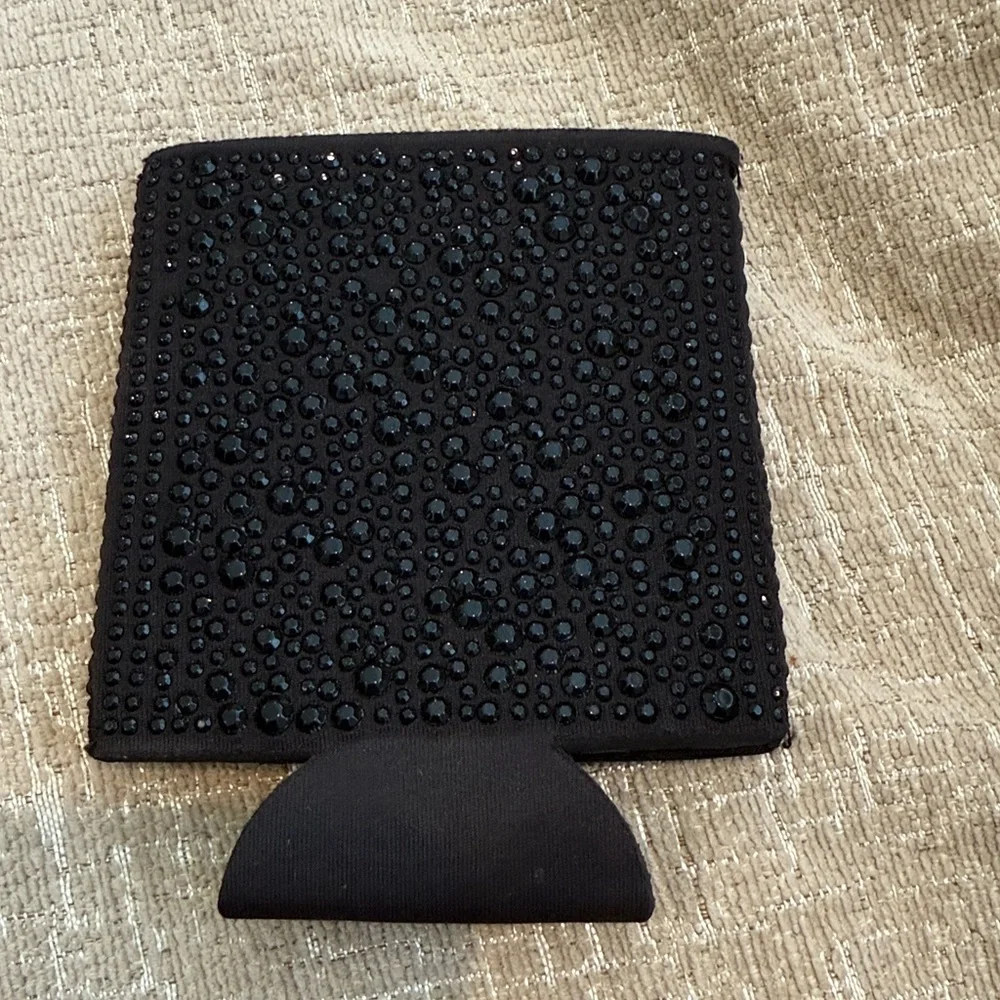 NWOT Boutique Black Rhinestone Bling Neoprene Can Koozie Sleeve
